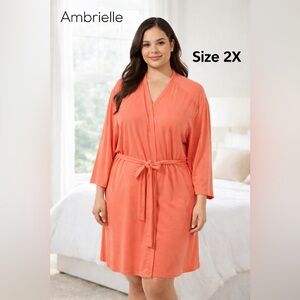 Ambrielle Coral Knit Robe 2X Plus Size Soft Stretch Belted Lounge Wrap